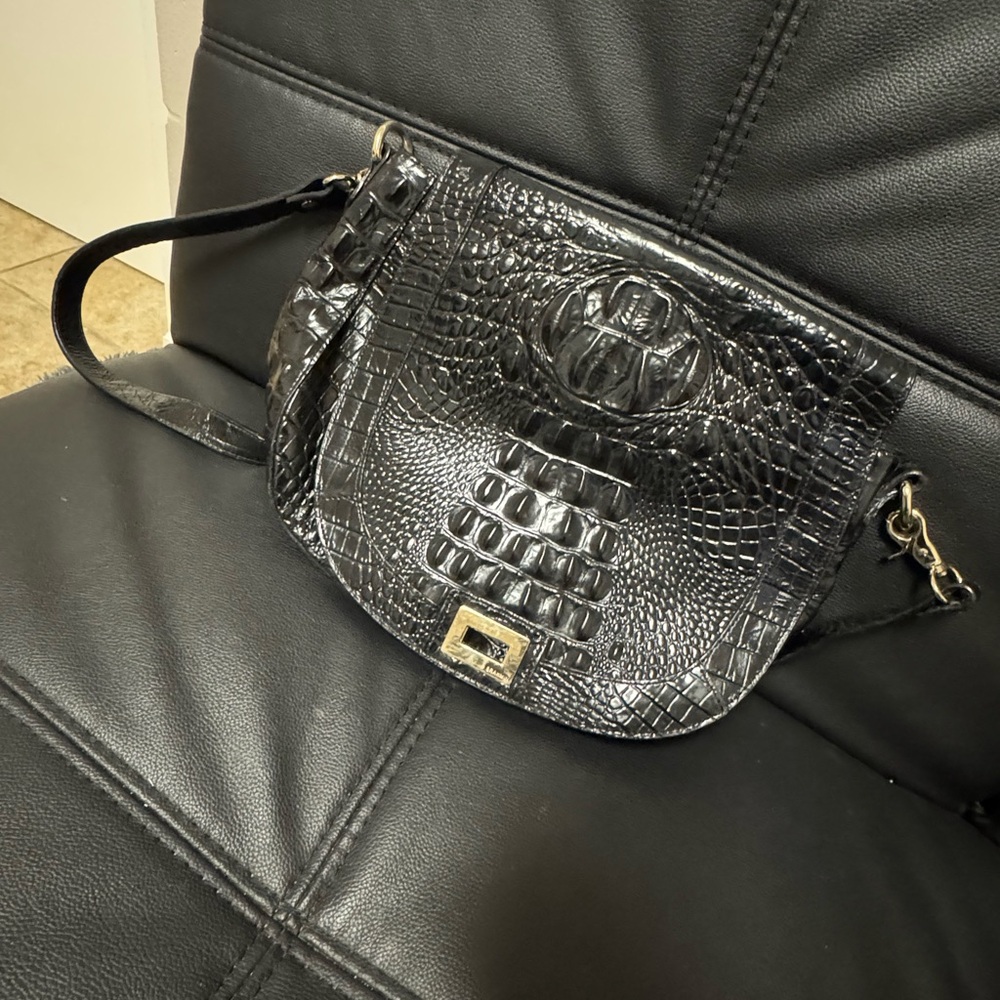 Brahmin Black Crocodile Embossed Crossbody Bag